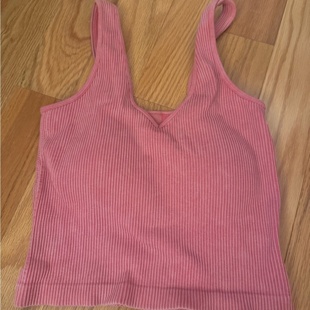 Altar'd State Pink Ribbed Crop Tank Top
